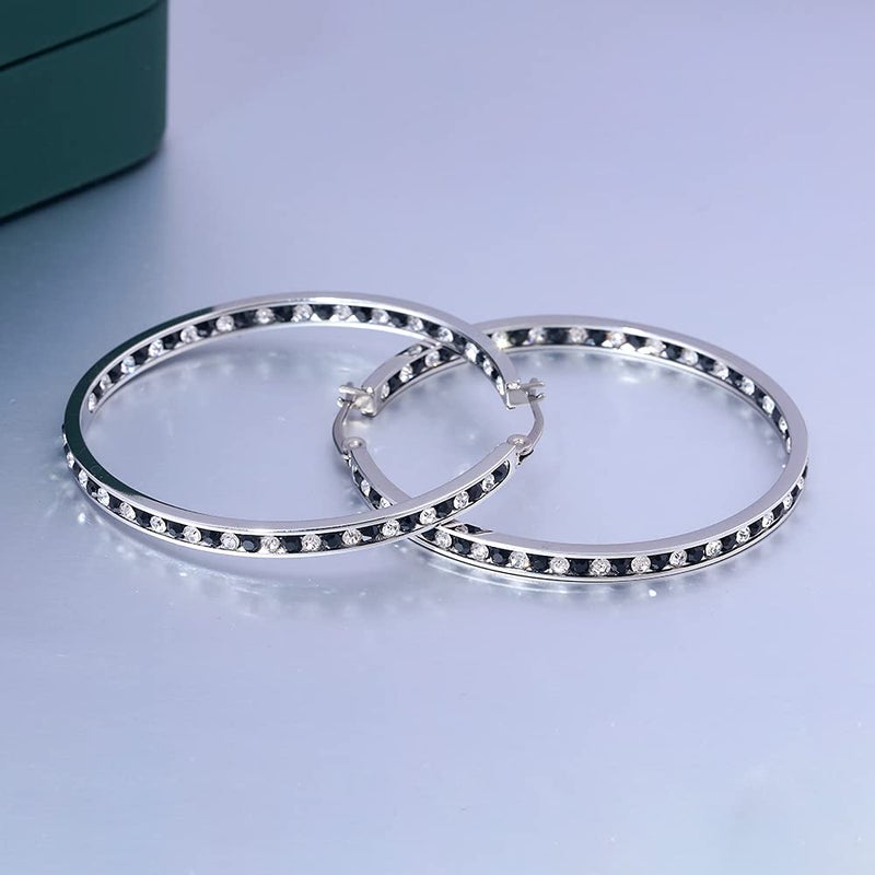 CiNily Ladies Earring Hoops Stainless Steel Hoop Earrings for Women Black White Cubic Zirconia Large Big Hoop Earrings Hypoallergenic for Sensitive Ears - Image 5